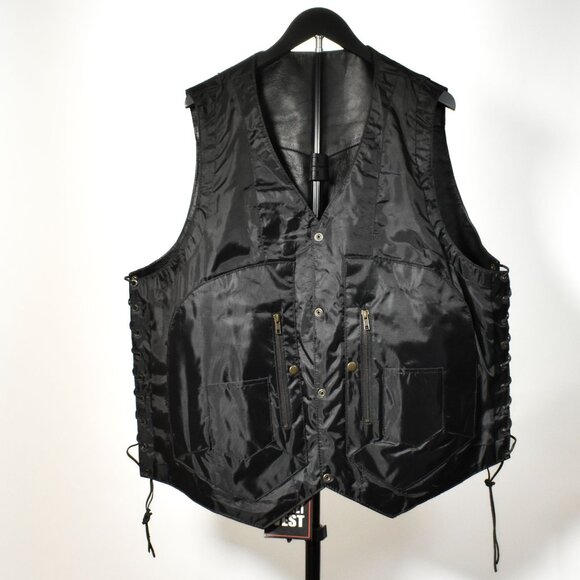 Xelement Black Leather Motorcycle Vest With Side Laces 10 Pocket Mens Size 3XL - Picture 3 of 12